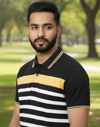 Mens Black/White Striper Polo | Men Premium Cotton Mens T Shirts | Miazi