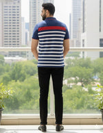 Mens Blue/White Stripes Polo | Men Premium Cotton Mens T Shirts | Miazi