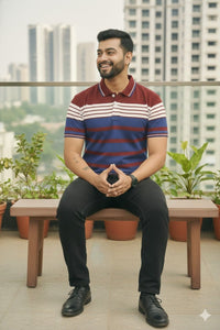 Mens Wine/Blue Stripes Polo | Men Premium Cotton Mens T Shirts | Miazi