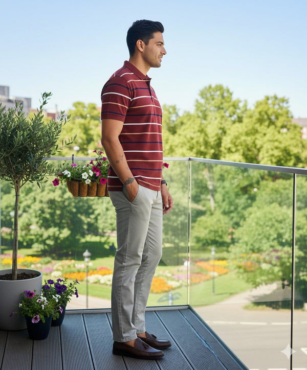 Mens Wine Stripes Polo | Men Premium Cotton Mens T Shirts | Miazi