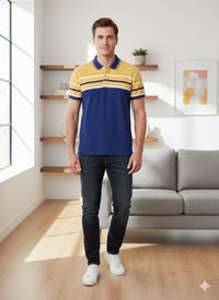 Yellow/Blue Stripes Polo | Premium Cotton Mens T Shirts | Miazi