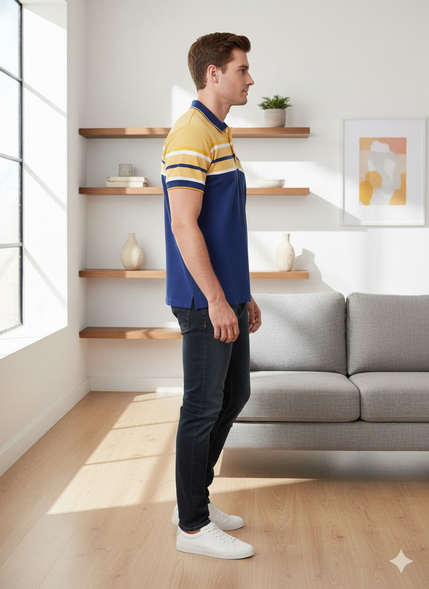 Yellow/Blue Stripes Polo | Premium Cotton Mens T Shirts | Miazi