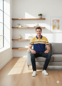 Yellow/Blue Stripes Polo | Premium Cotton Mens T Shirts | Miazi