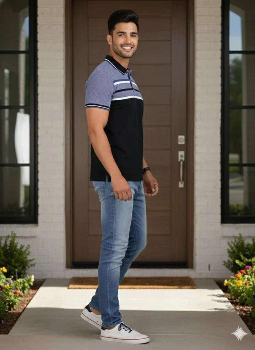 Stripes Polo Tee | Premium Cotton Mens T Shirts | Miazi