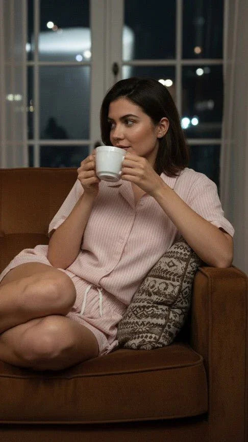 Striped Pink Nightwear With Shorts | Women Premium Cotton Nightwear | Miazi MX_PS21