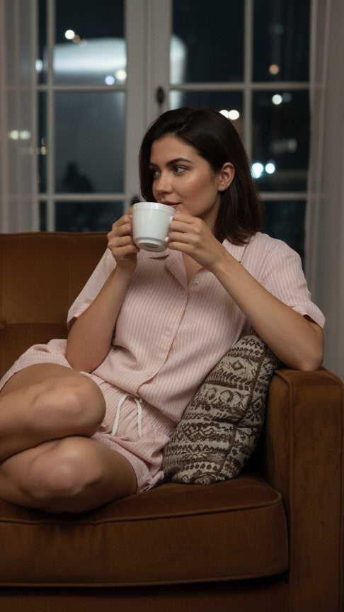 Striped Pink Nightwear With Shorts | Women Premium Cotton Nightwear | Miazi