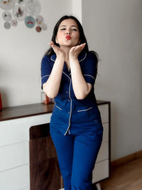 Premium Navy Blue Collar Nightwear for  Women MX_HS40