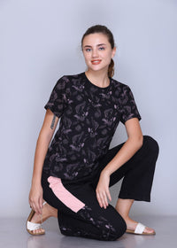 Tropical printed Black Nightwear, Comfortable & stylish sleepwear MX_HS50