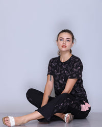 Tropical printed Black Nightwear, Comfortable & stylish sleepwear MX_HS50