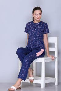 Tropical printed Navy Nightwear, Comfortable & stylish sleepwear MX_HS49