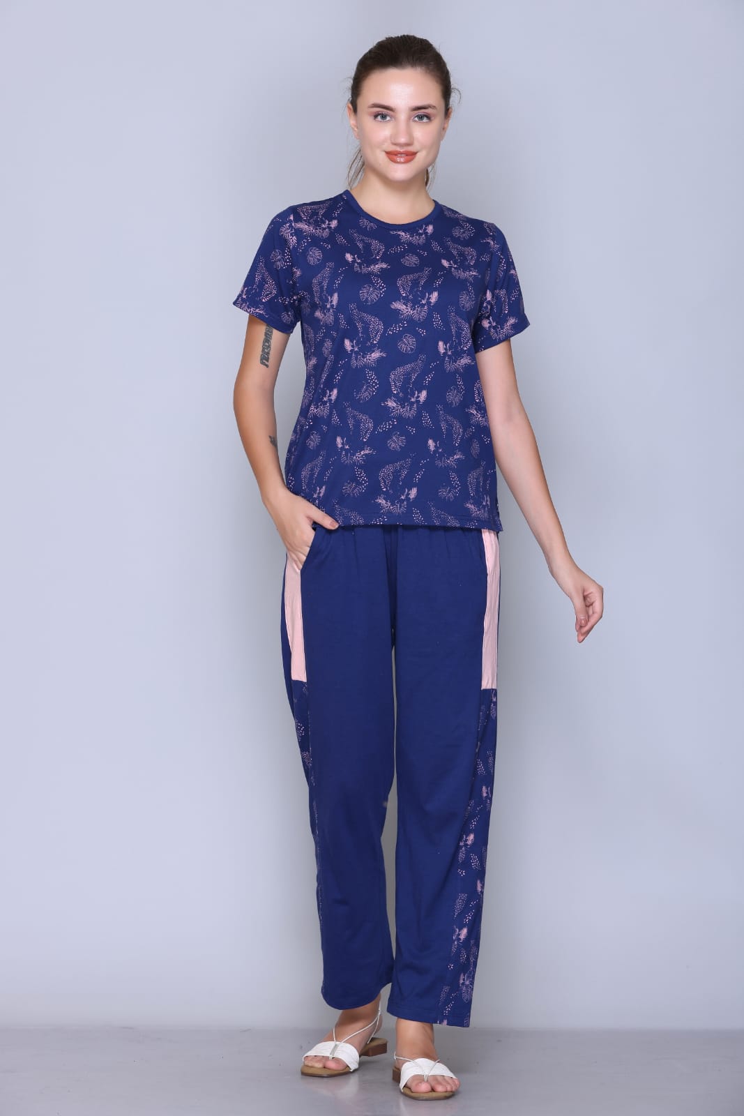 Tropical printed Navy Nightwear, Comfortable & stylish sleepwear MX_HS49