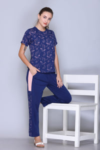 Tropical printed Navy Nightwear, Comfortable & stylish sleepwear MX_HS49