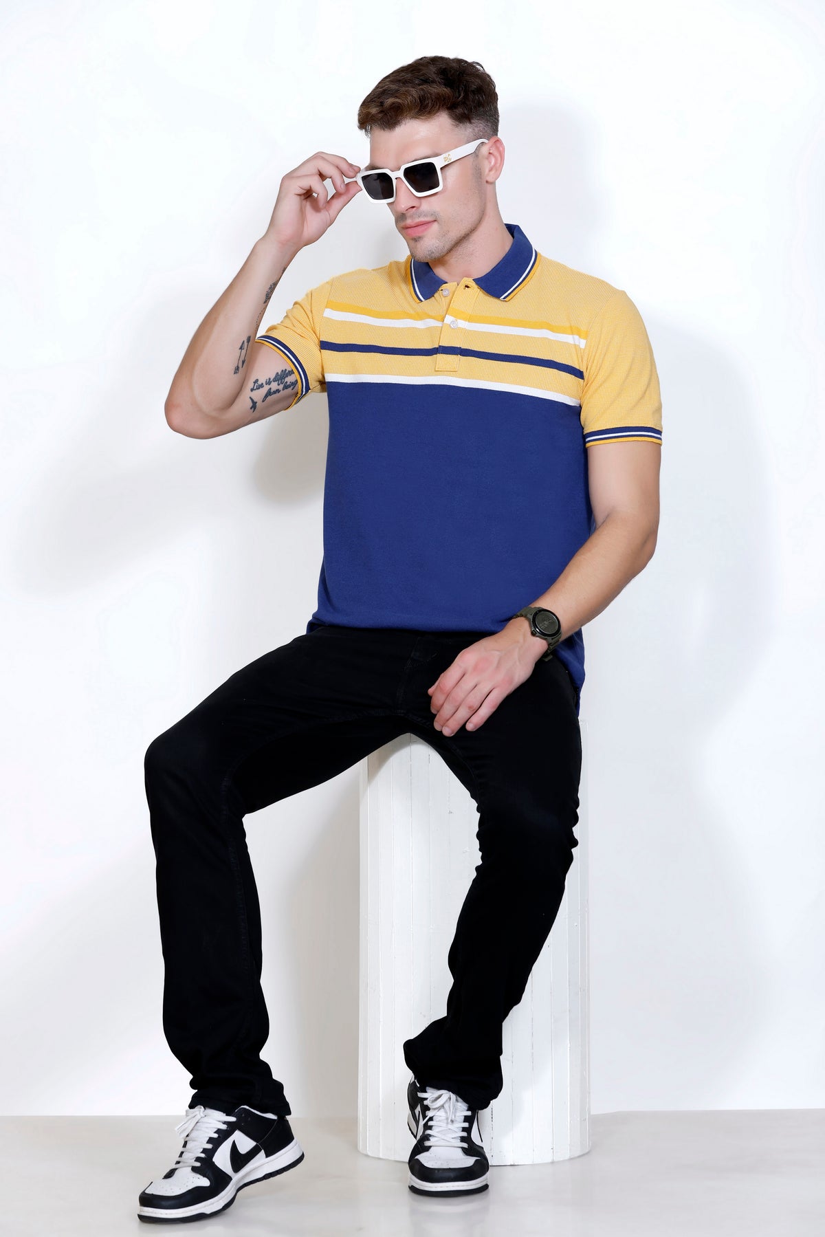 Men's Yellow/Blue stripes Polo