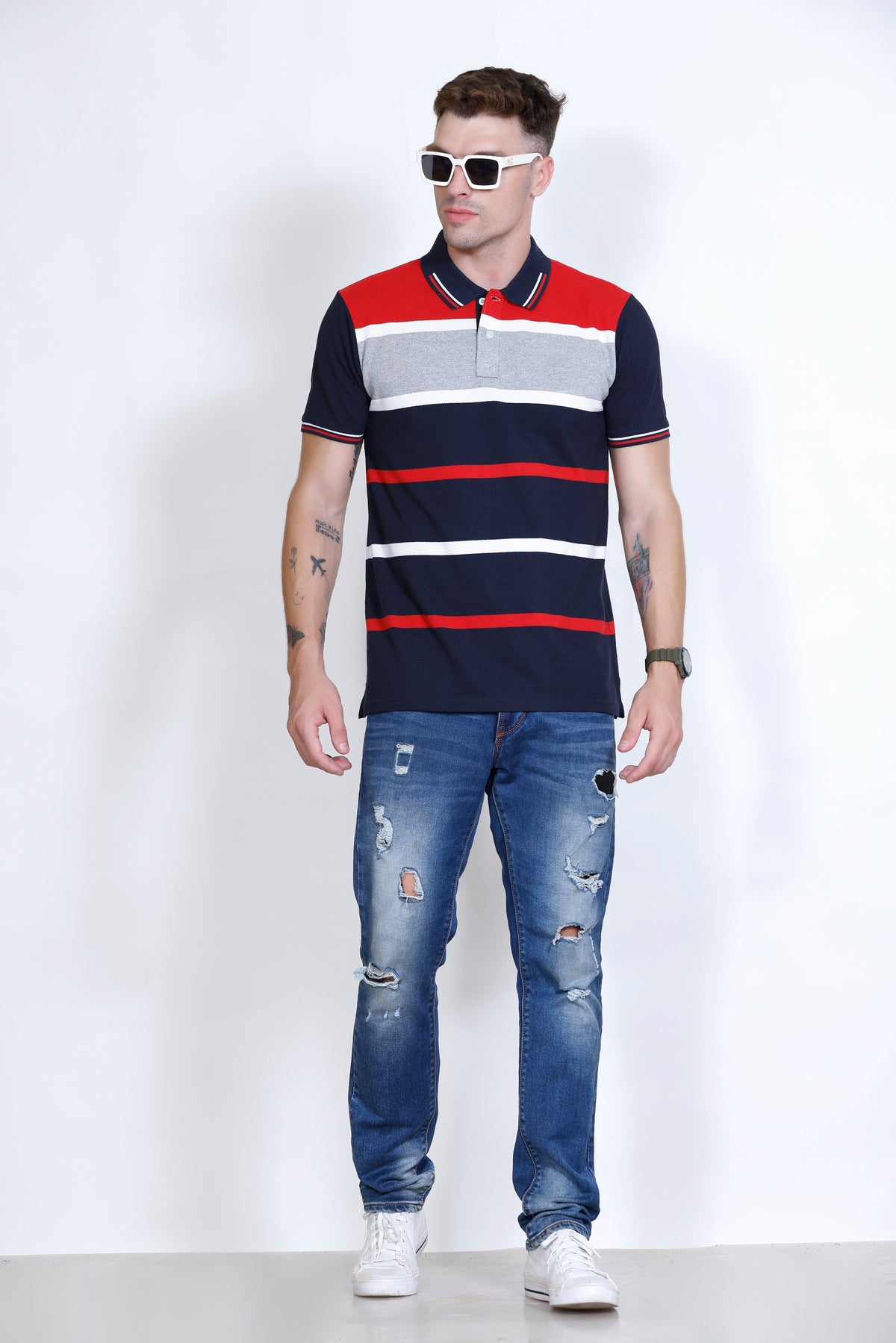 Men's Blue/Red stripes Polo