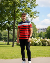 Mens Red/ Navy Stripes Polo | Men Premium Cotton Mens T Shirts | Miazi
