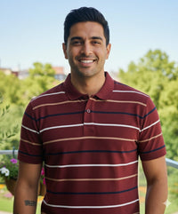 Mens Wine Stripes Polo | Men Premium Cotton Mens T Shirts | Miazi