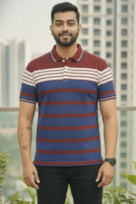 Mens Wine/Blue Stripes Polo | Men Premium Cotton Mens T Shirts | Miazi