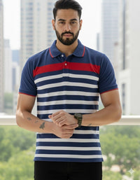 Mens Blue/White Stripes Polo | Men Premium Cotton Mens T Shirts | Miazi
