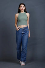 Mandarian Black/Aqua Green Rib | Women Premium Cotton Rib Tops | Miazi