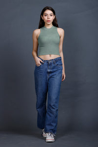 Mandarian Black/Aqua Green Rib | Women Premium Cotton Rib Tops | Miazi