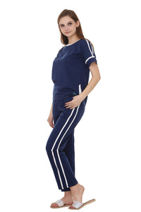 Everyday Dark Blue With white Twin Striped Nightwear Top & Pajama Set MX_CSS21