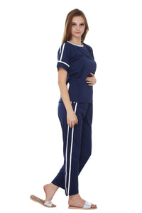 Everyday Dark Blue With white Twin Striped Nightwear Top & Pajama Set MX_CSS21