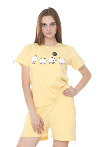 Yellow, Panda Print Nightwear with Shorts MX_SPS32