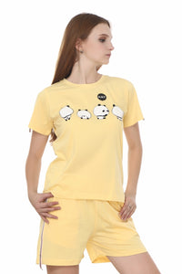 Yellow, Panda Print Nightwear with Shorts MX_SPS32