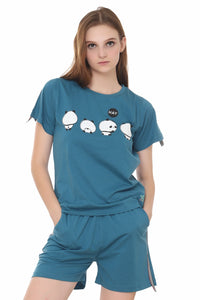 Denim Blue , Panda Print Nightwear With Shorts MX_SPS32