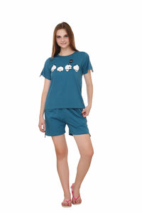 Denim Blue , Panda Print Nightwear With Shorts MX_SPS32