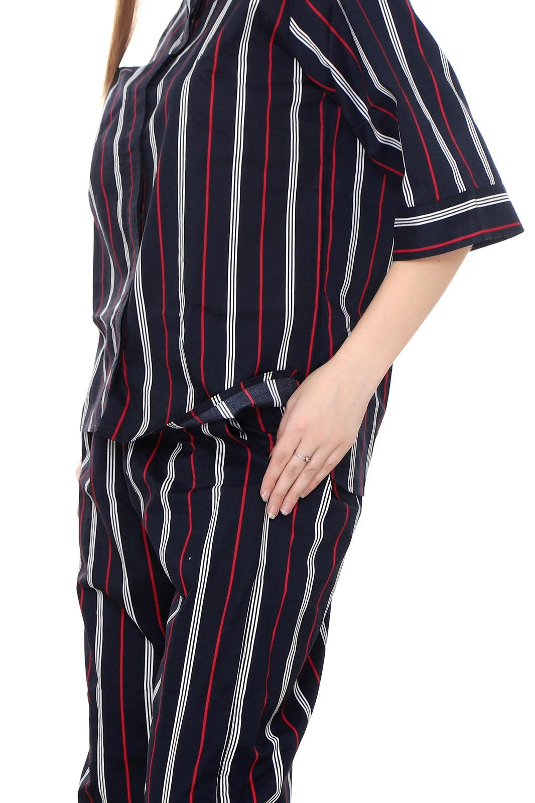 Navy Blue Red Striped Premium Quality Cotton Nightwear MX_FOS20