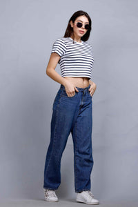 CROP TOP WHITE/BLUE STRIPES