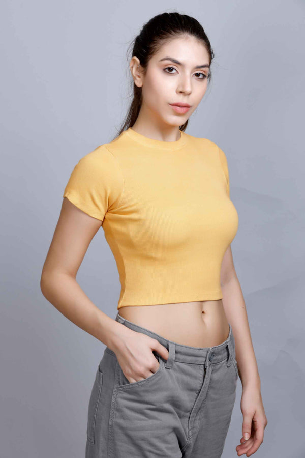 SHORT SLEEVE RIB TOP YELLOW YLR4