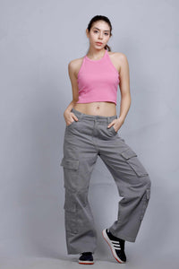 HALTER STYLE RIB TOP BUBBLE GUM PINK PKR11