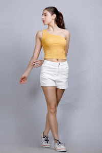 ONE SHOULDER RIB TOP YELLOW YLR10