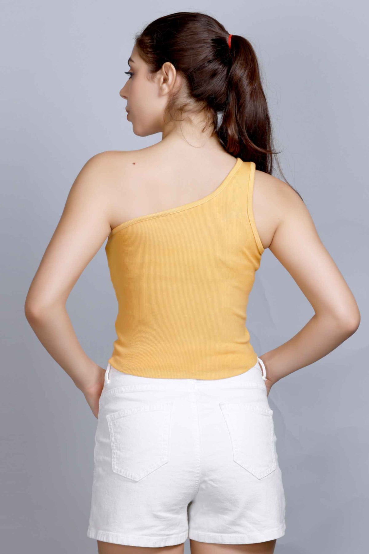 ONE SHOULDER RIB TOP YELLOW YLR10