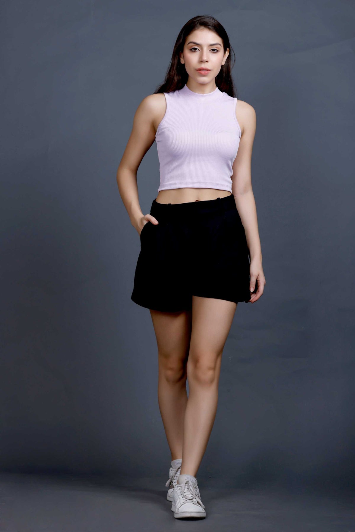 MANDARIAN RIBBED CROP TOP LIGHT VIOLET PLR1