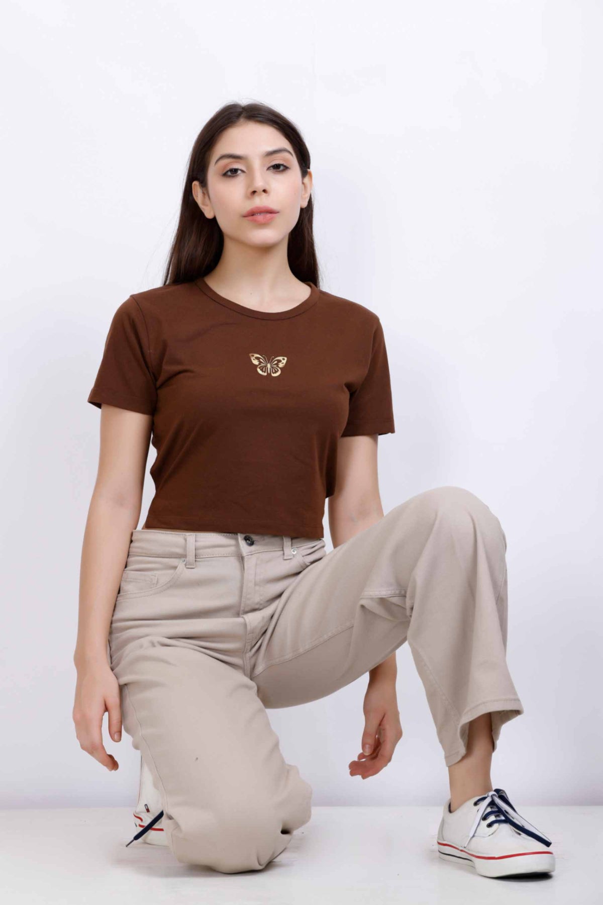 BUTTERFLY BACK TIE TOP BROWN