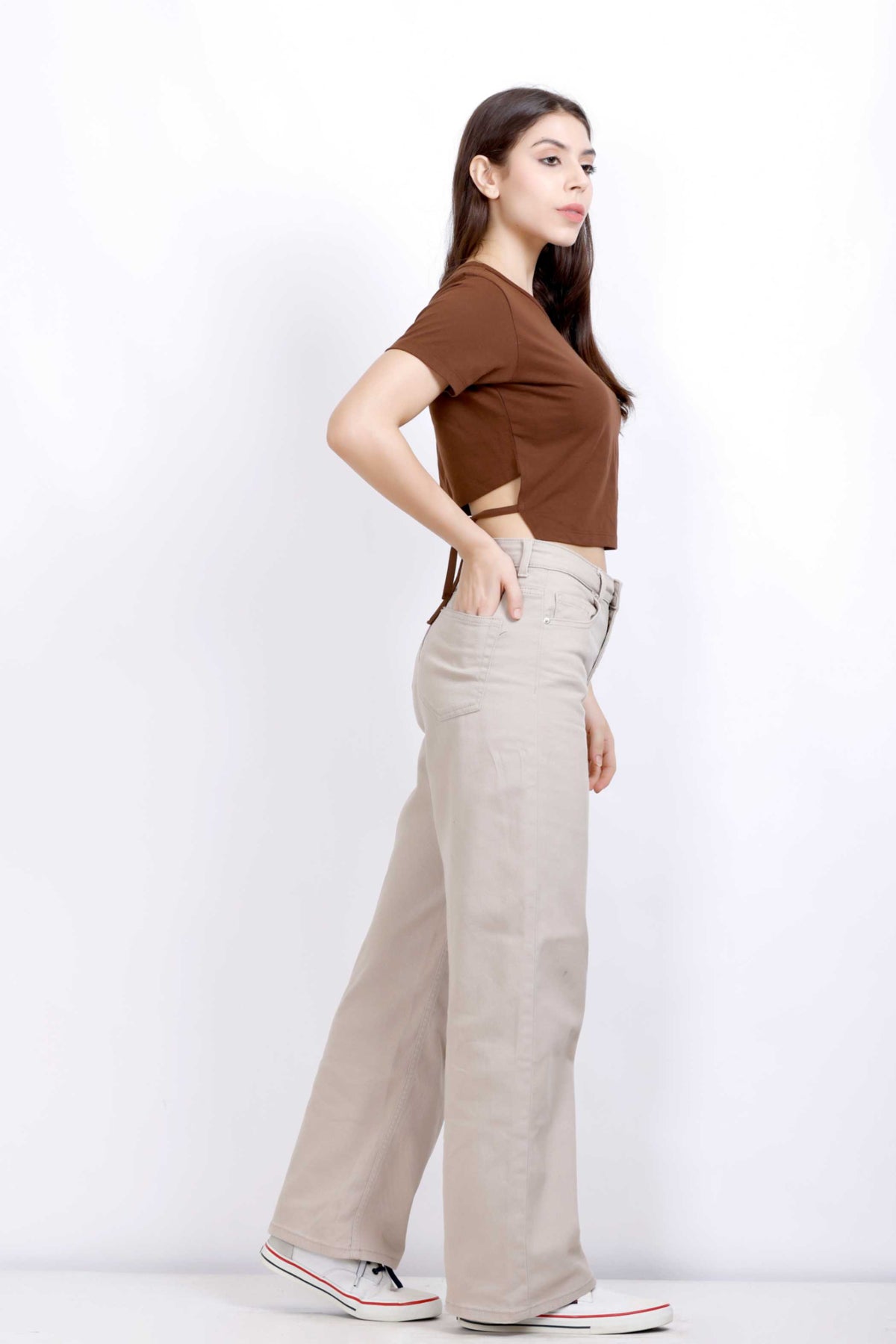 BUTTERFLY BACK TIE TOP BROWN