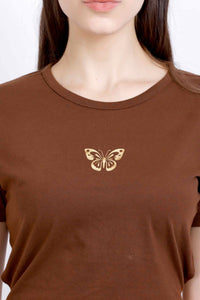 BUTTERFLY BACK TIE TOP BROWN