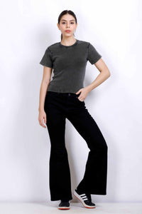 WASHED BASIC RIB TOP GREY BLACK