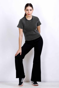 WASHED BASIC RIB TOP GREY BLACK