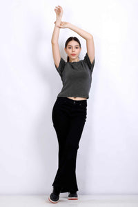 WASHED BASIC RIB TOP GREY BLACK