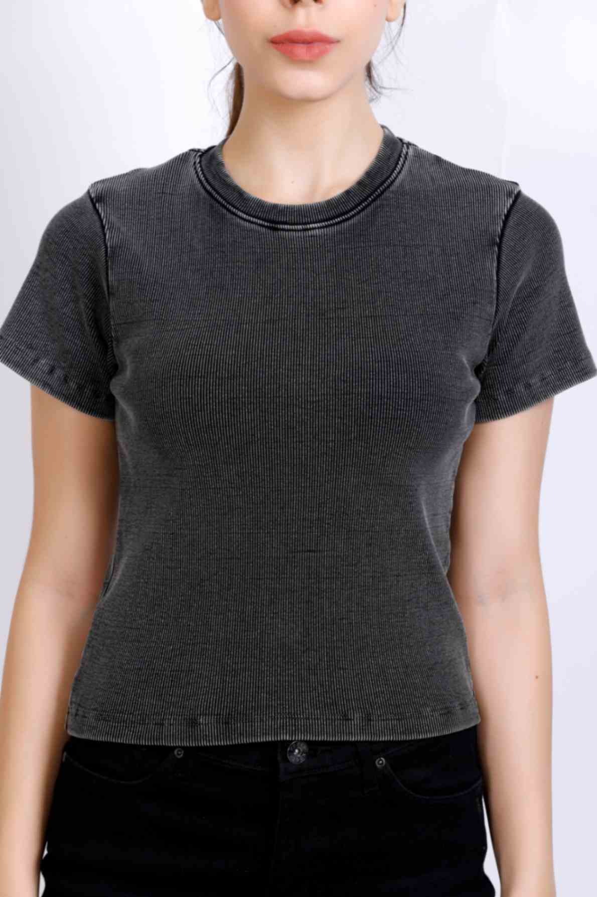 WASHED BASIC RIB TOP GREY BLACK