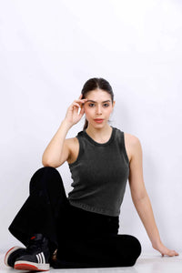 WASHED VEST RIB TOP GREY BLACK