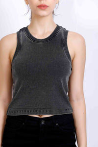 WASHED VEST RIB TOP GREY BLACK