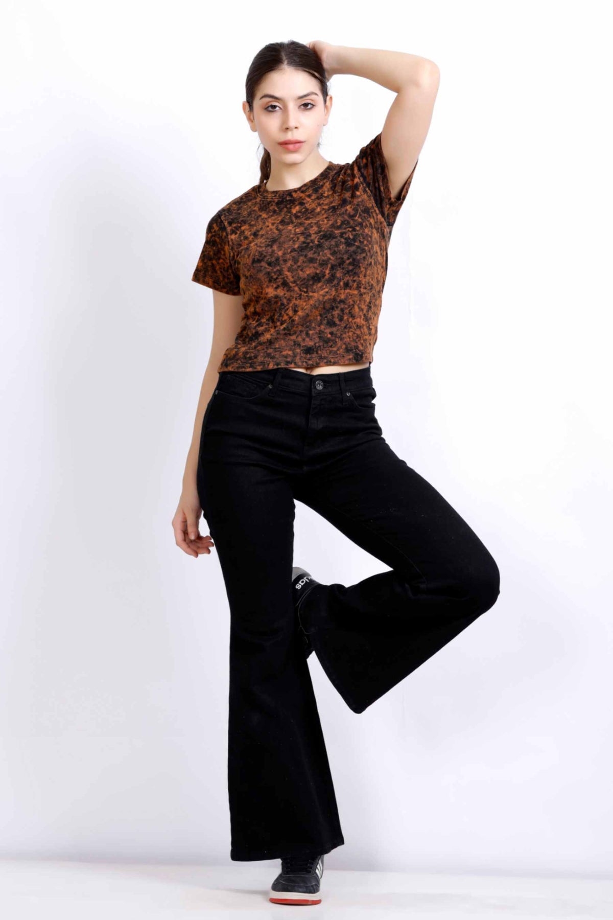 BASIC WASHED RIB TOP BLACK/RUST ABR3