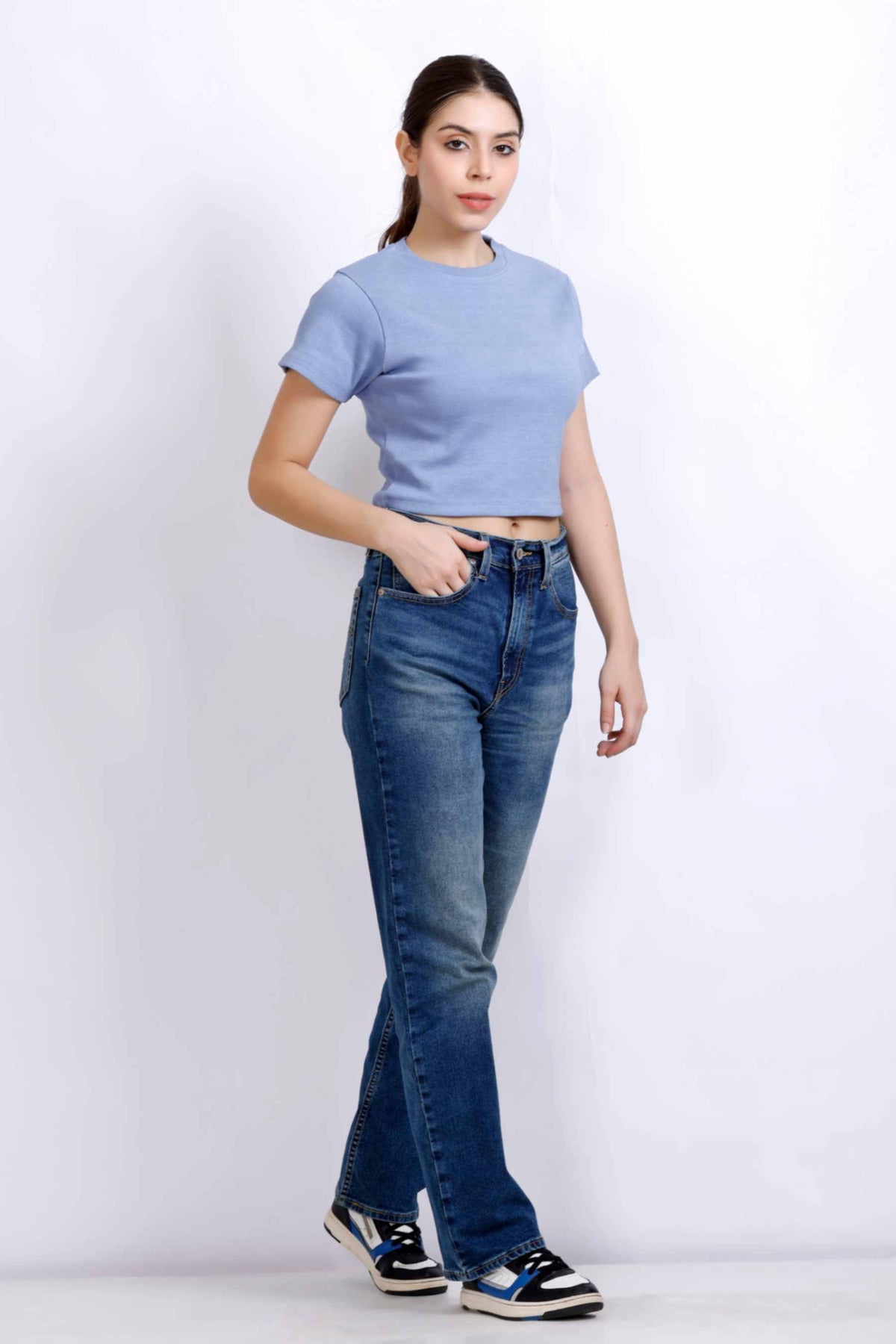 SHORT SLEEVE RIB TOP BLUE BLR4