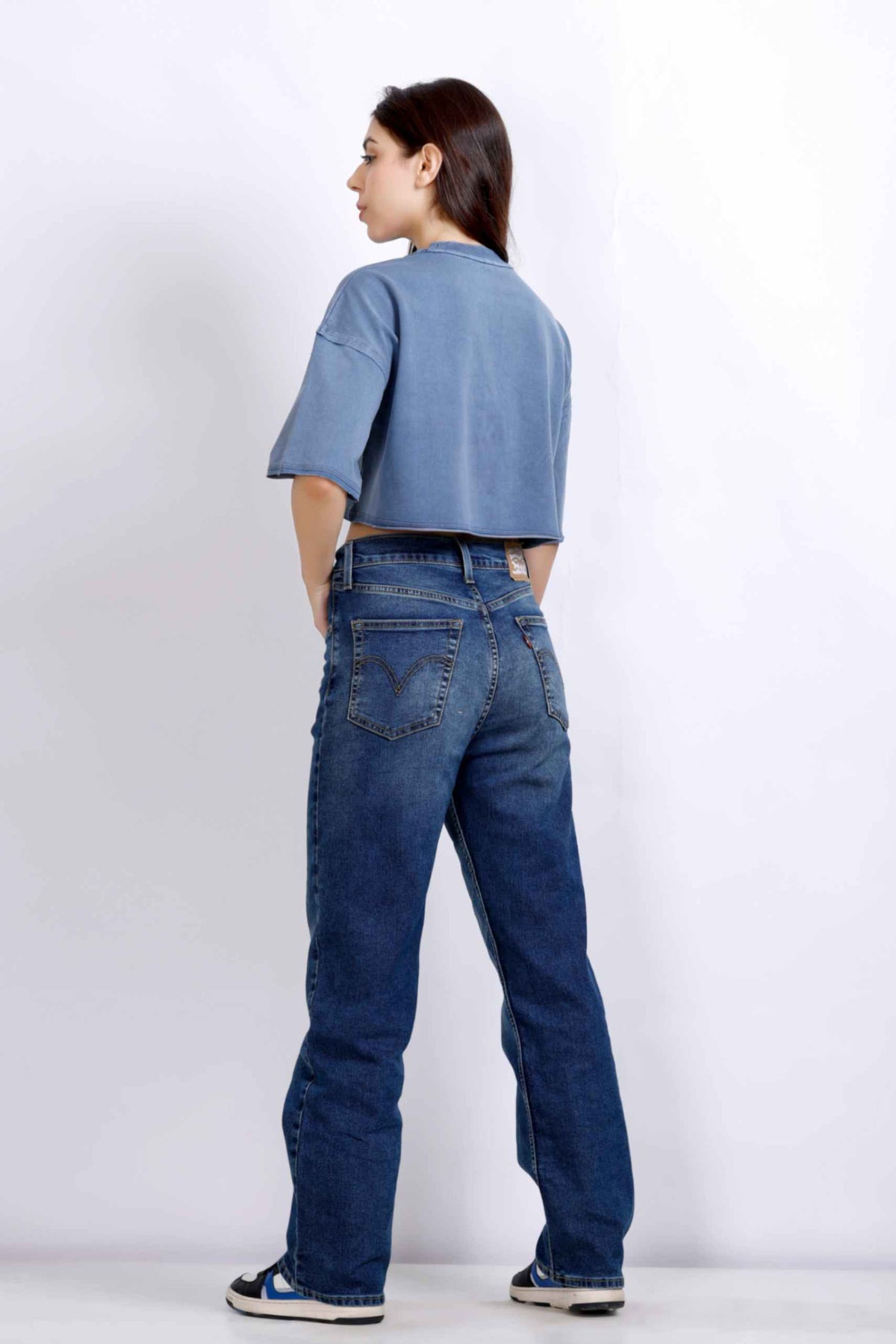 WASHED CROP T-SHIRT DENIM BLUE