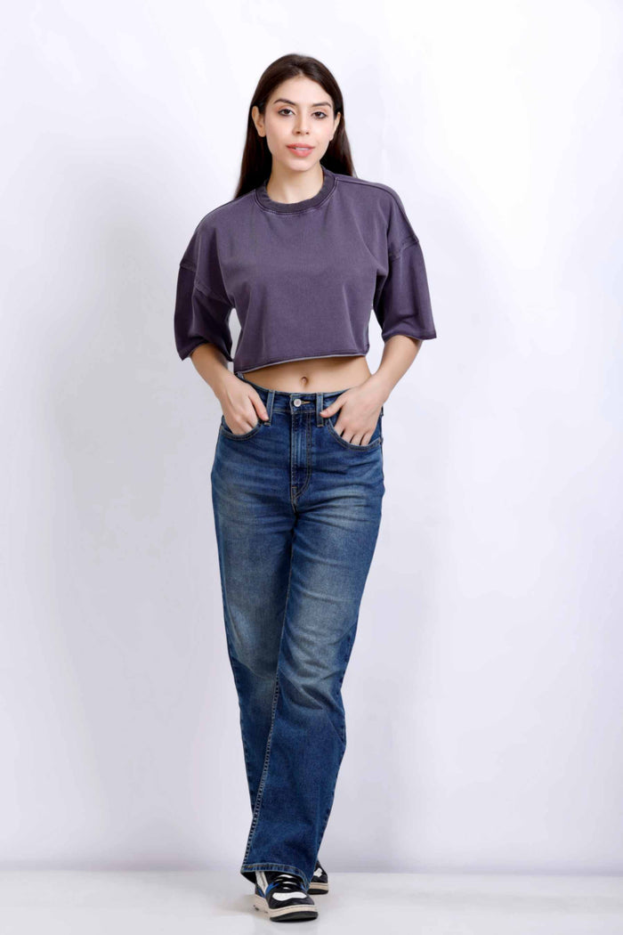 Washed Purple Crop Tee